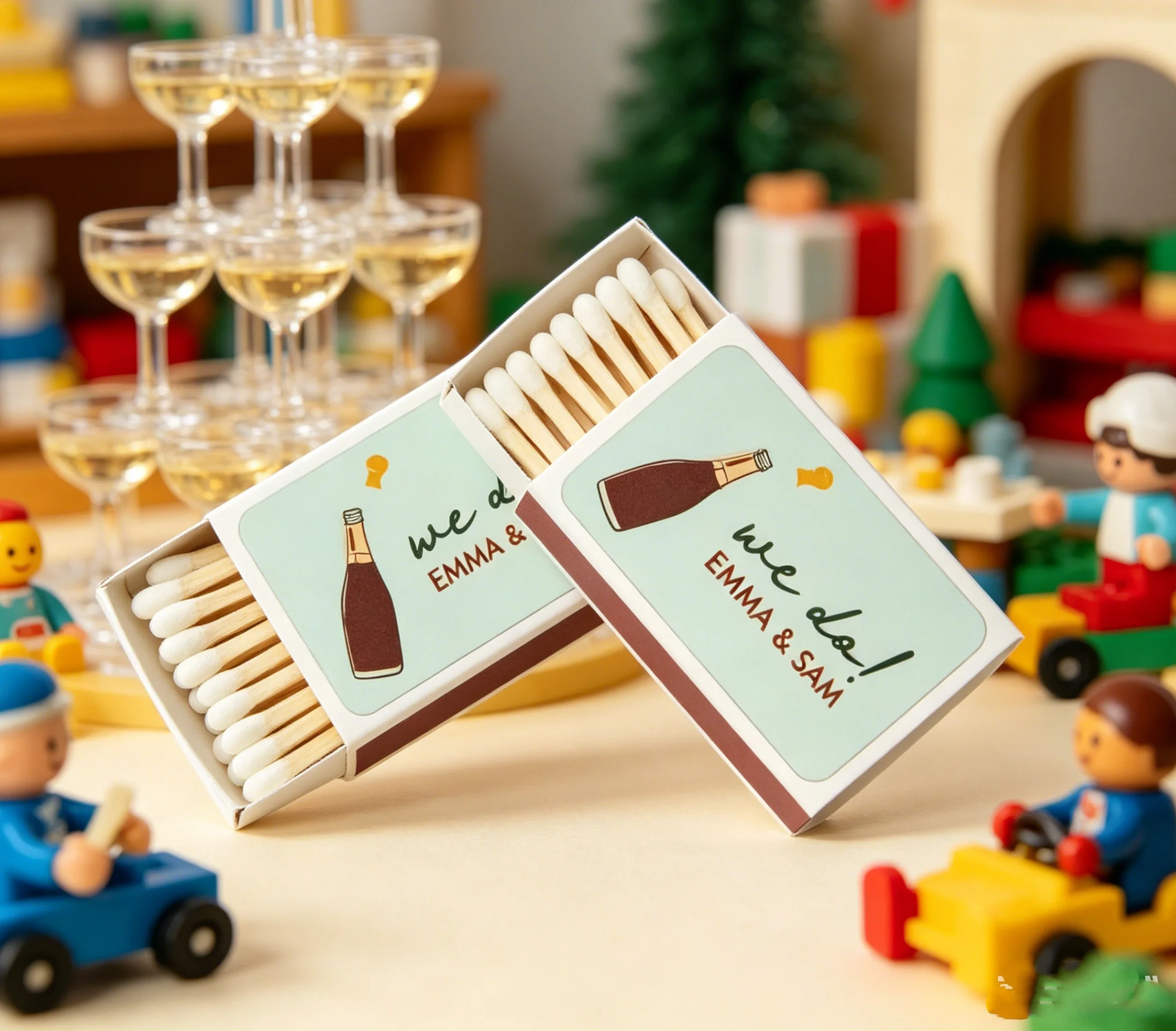 

Champagne Wedding Matchboxes, Hand Sketch Art Style Matches, Custom Wedding Favors for Bridal Shower, Engagement & Reception