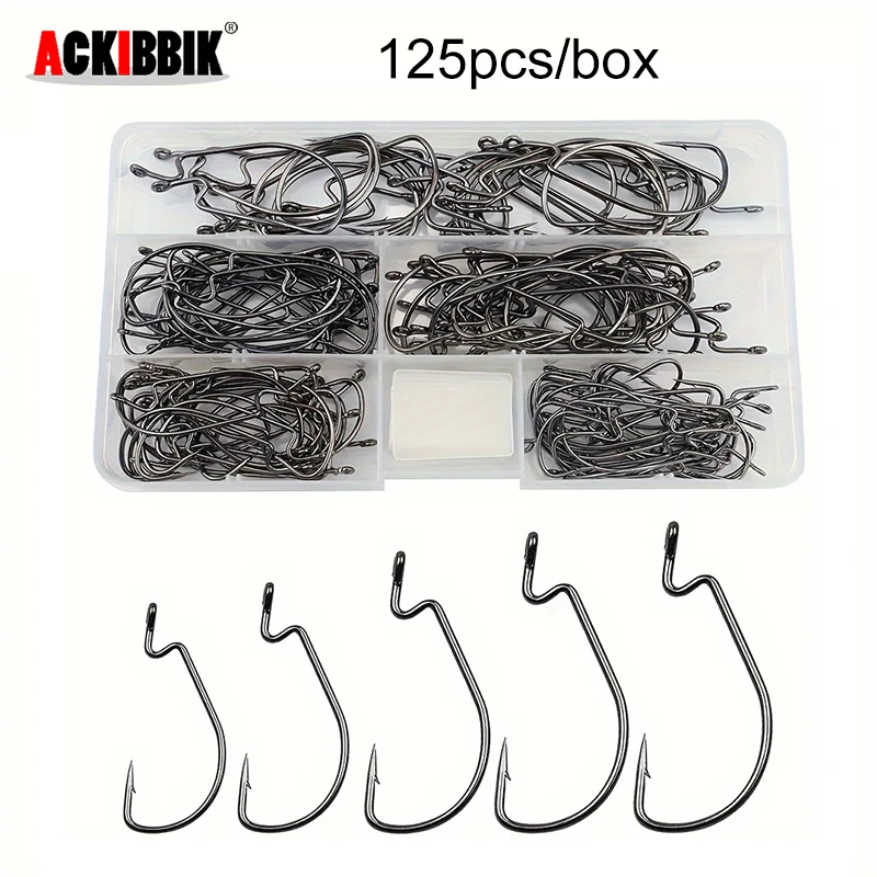 

Ackibbik 125pcs Worm Hooks for Bass Fishing Bass Hooks Offset Fishing Hooks Wide Gap Bass Hook for Worms Bait Jig Fish Hooks