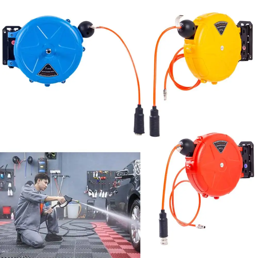 Automatic Retractable Air Hose Reel Quick Coupler Automatic Rewinding for Car Washing Garage Garden Watering Water Hose Reel