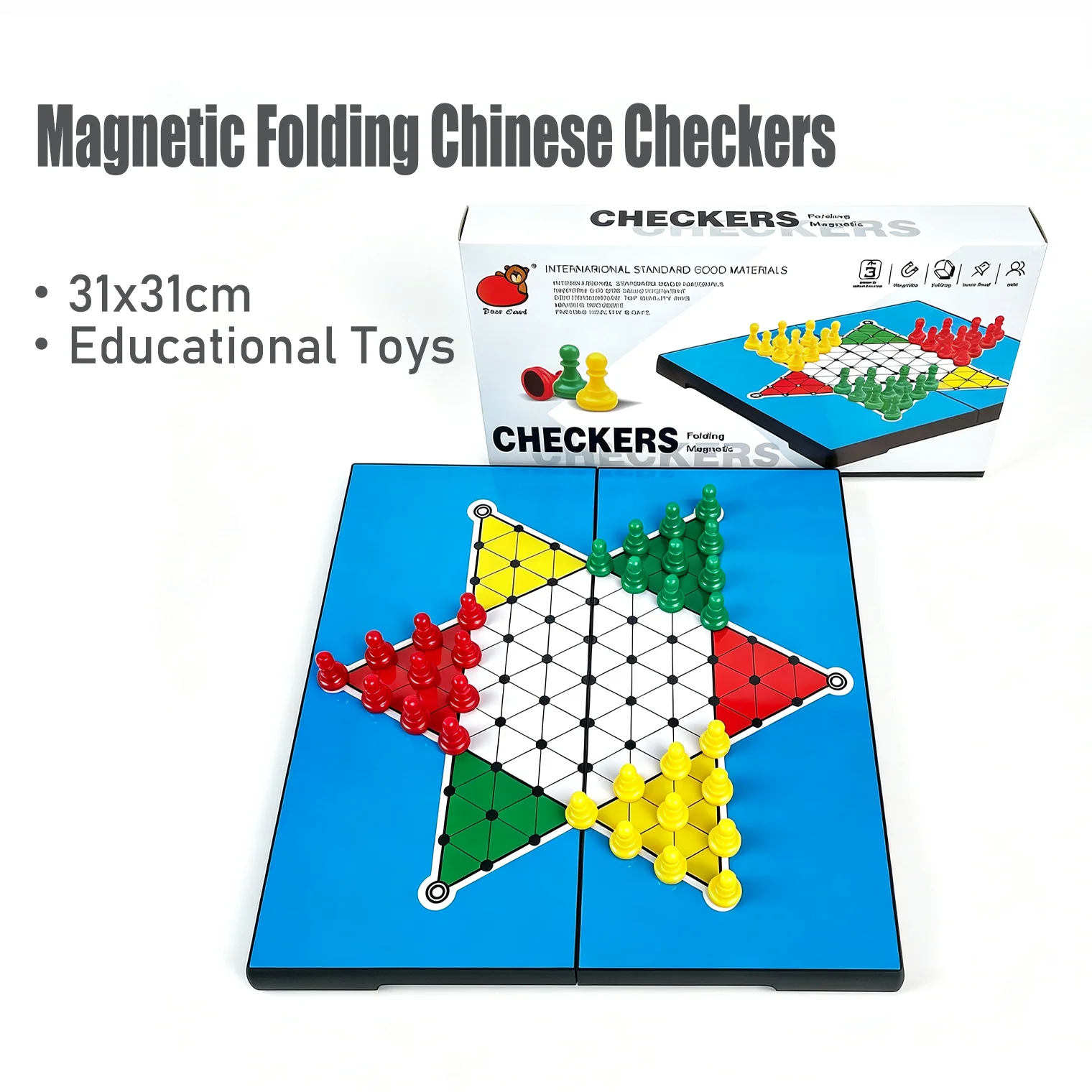 31x31cm Folding Magnetic Chinese Checkers Set Board Game Educational Puzzle Toy Gift for Kids Adults