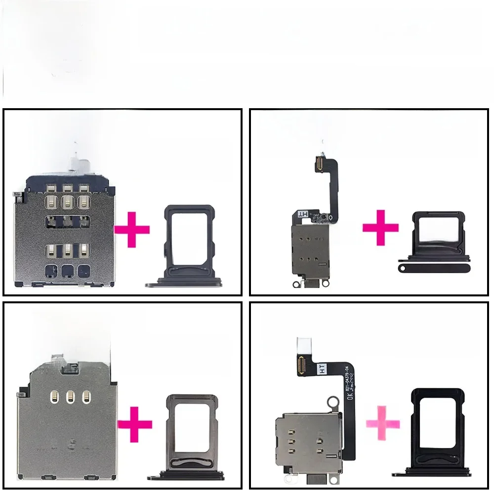 Zestaw: Złącze czytnika kart Dual SIM, kabel flex do iPhone 16 15 13 12 11 14 Pro Max XR, tacka, gniazdo, adapter, zamiennik — zdjęcie produktu 7