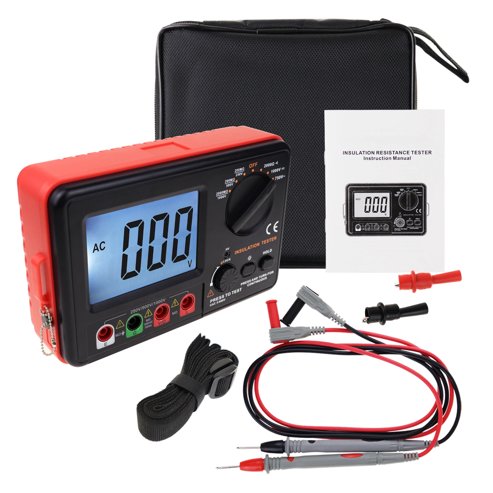 Digital 250V 500V 1000V Insulation Resistance Meter Tester Megohmmeter  Multimeter Voltmeter LCD Alarm Function