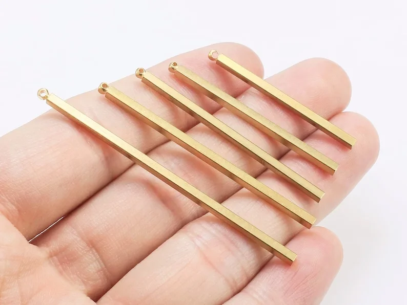 30pcs Square Stick Charm, Charm, Earring Findings, Necklace Pendant, 25 30 35 40 50 60mm x2mm, Raw Brass, Jewelry Supplies -R001
