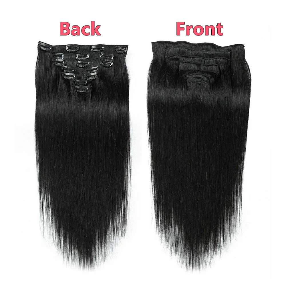 Extensiones de cabello humano 100% Remy, extensiones de cabello con Clip, cabello humano Real liso, 7 Uds., extensiones de cabello con Clip Ins para mujer