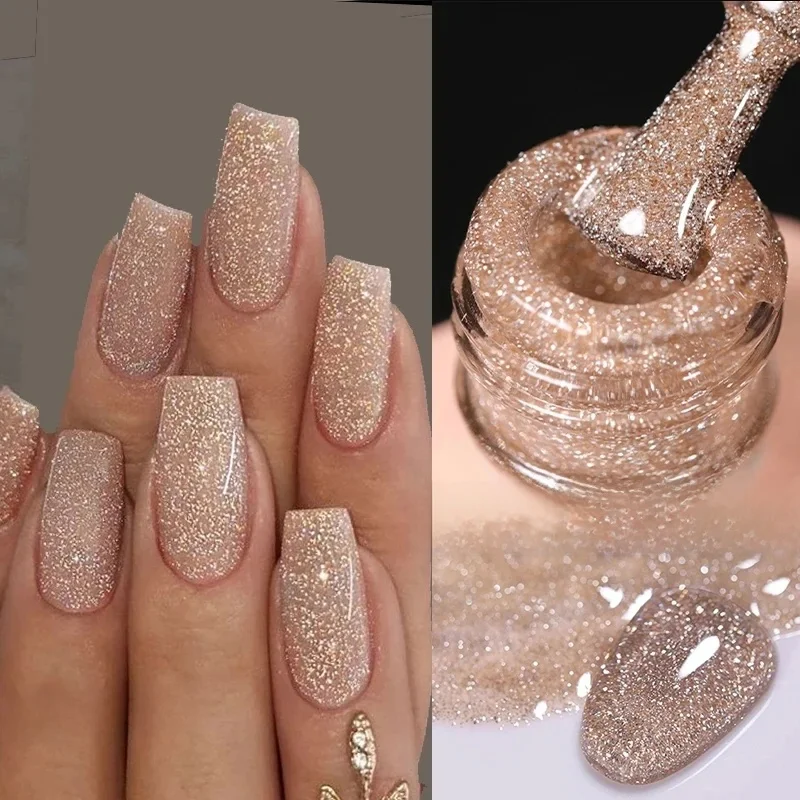 UR SUGAR 15ml Champagne Gold Sliver Reflective Glitter Gel Nail Polish Semi Permanent Soak Off UV Gel For Manicure Art — zdjęcie 2