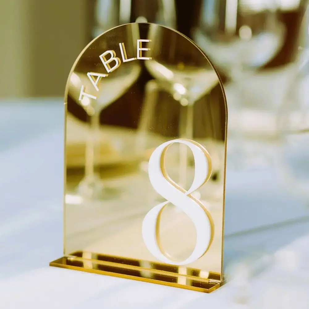 Wedding Table Numbers Arched Shape Gold Table Numbers Acrylic Table Numbers With Stands Wedding Table Decor Wedding Table Sign