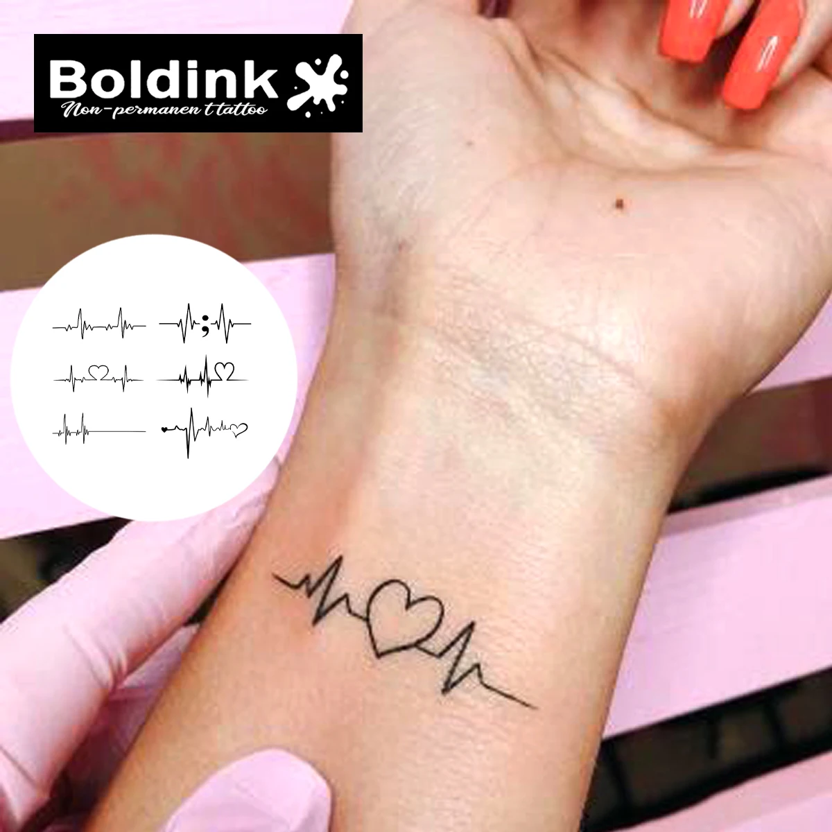 Heartbeat Electrocardiogram Temporary Tattoo,Lasts To 15 Days New Technology Magic Waterproof Semi Permanent Sticker.