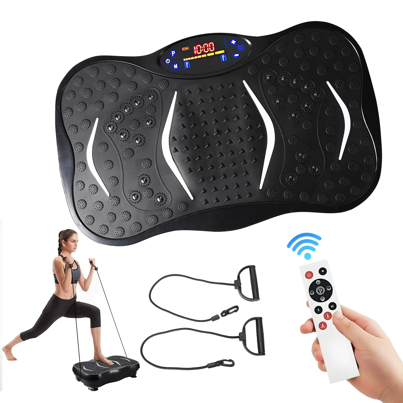 Trilplaat voor het hele lichaam, Bluetooth-speaker, 5 automatische modi, LED-display, weerstandsbanden voor thuisfitness training