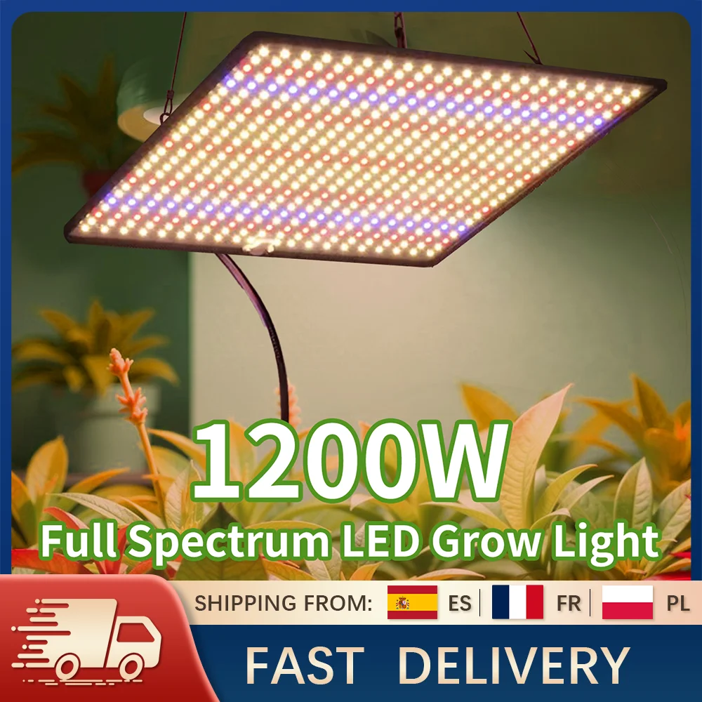 Lot de 2 lampes de culture LED à spectre complet, 1200W, Quantum Board, pour plantes d'intérieur, légumes et fleurs, couverture 1x1 pied