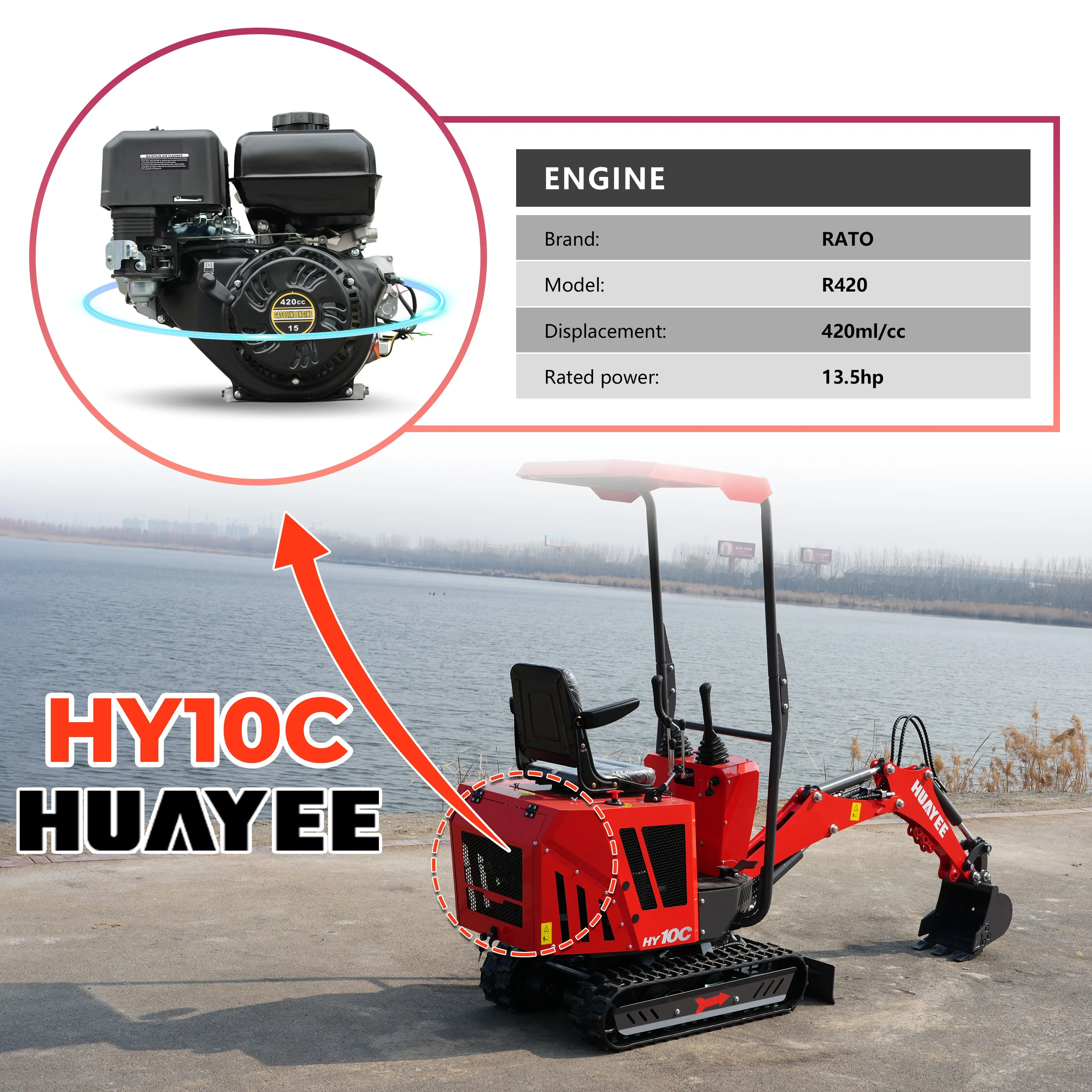 Pagamento completo, não um depósito, miniescavadeira, pequena escavadeira para canteiro de obras de parque agrícola de jardim, motor a gasolina de 13,5 cv