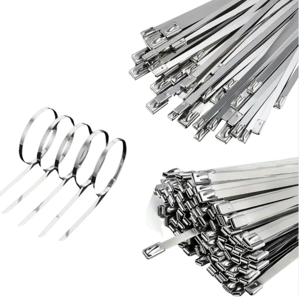 

Heavy-Duty Metal Zip Ties (100 Pack, 11.8"), 304 Stainless Steel Self-Locking Cable Ties for Exhaust Wraps, Fencing
