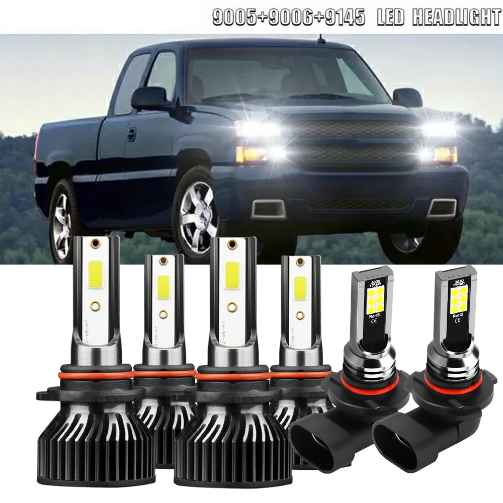 Fit For GMC Sierra 1500 3500 2003-2006 LED Headlight Bulbs High Low+Fog Lamps Combo 9005 9006 9145 300% Super Brightness 18000LM