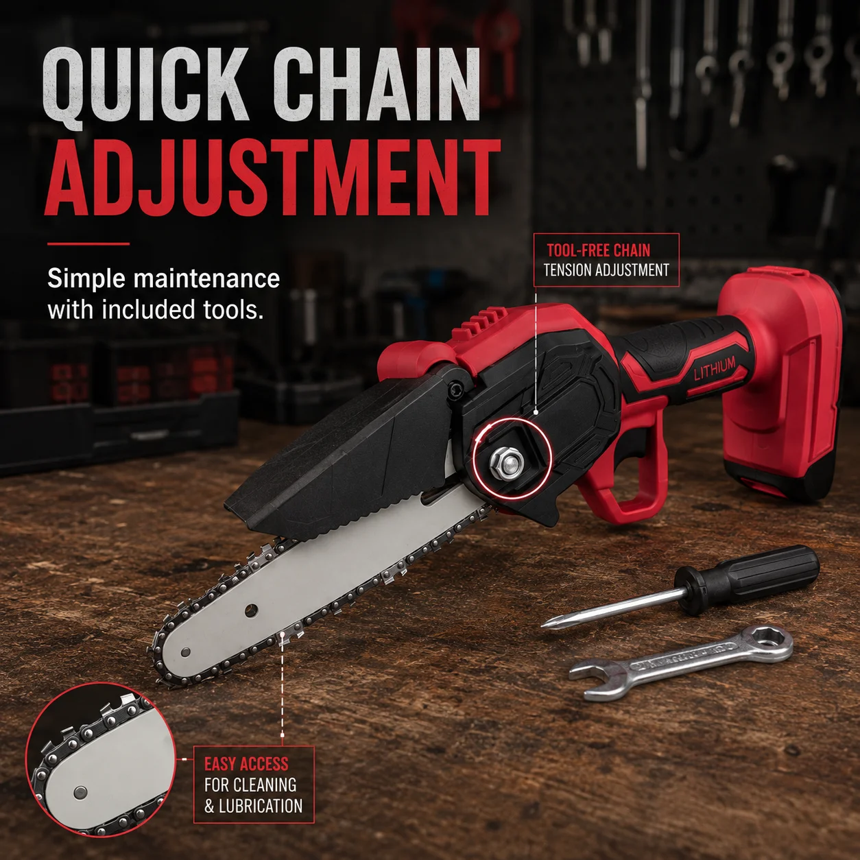 Mini Chainsaw Cordless Electric Chain Saw Rechargeable Battery Powered Handheld Pruning Saw Portable One-Hand Garden Tree Branch Cutter with 2 Batteries and Tool Kit For Wood Cutting, Tree Trimming, Yard Work