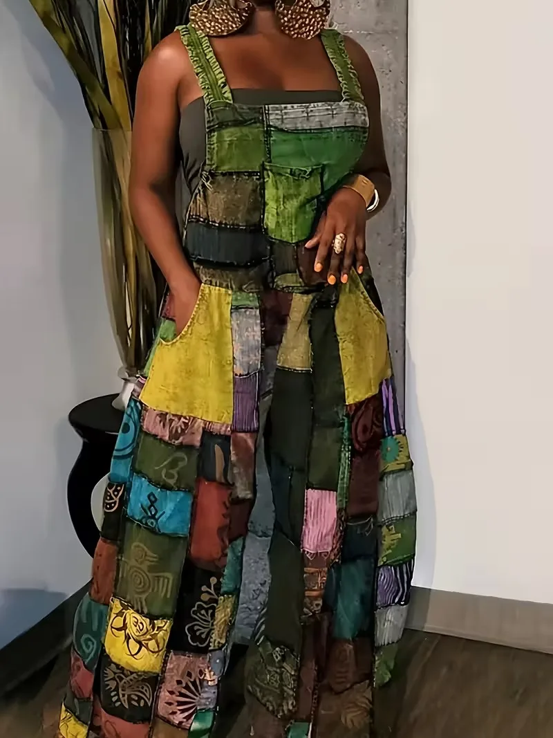 

Women'S Denim Jumpsuit, Patchwork Casual Jumpsuit Street Sleeveless Loose Trousers Jumpsuit With Pockets