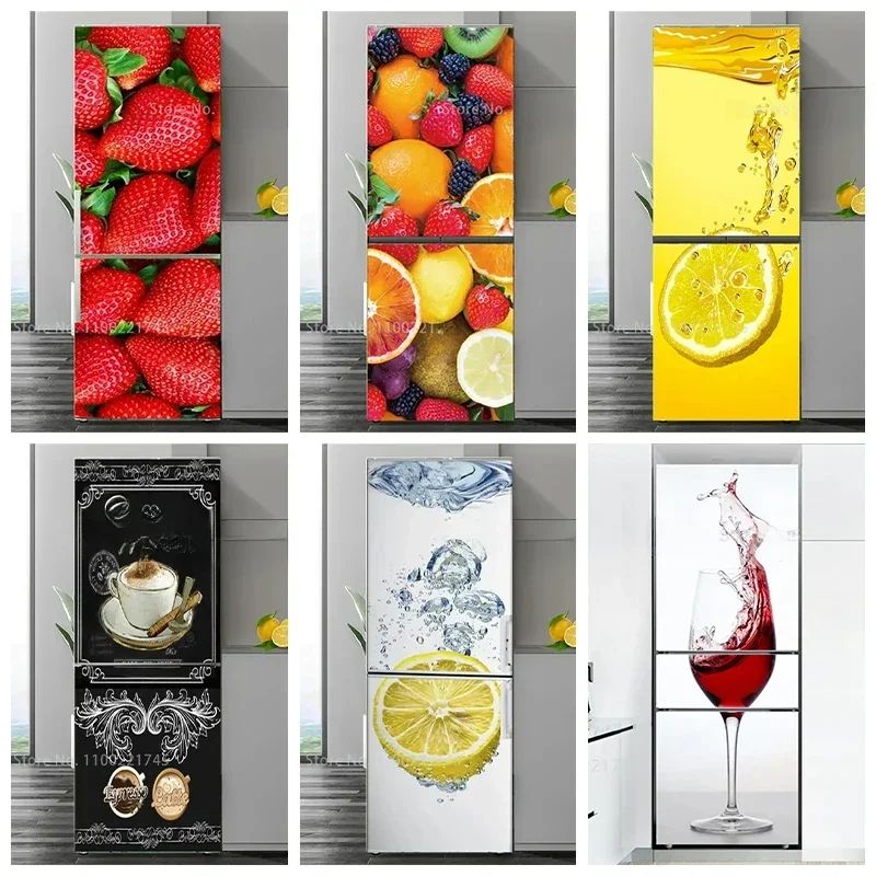 Aangepaste heerlijke fruit dessert koelkast deur muurschildering sticker waterdichte PVC keukenkast koelkast deur behang stickers