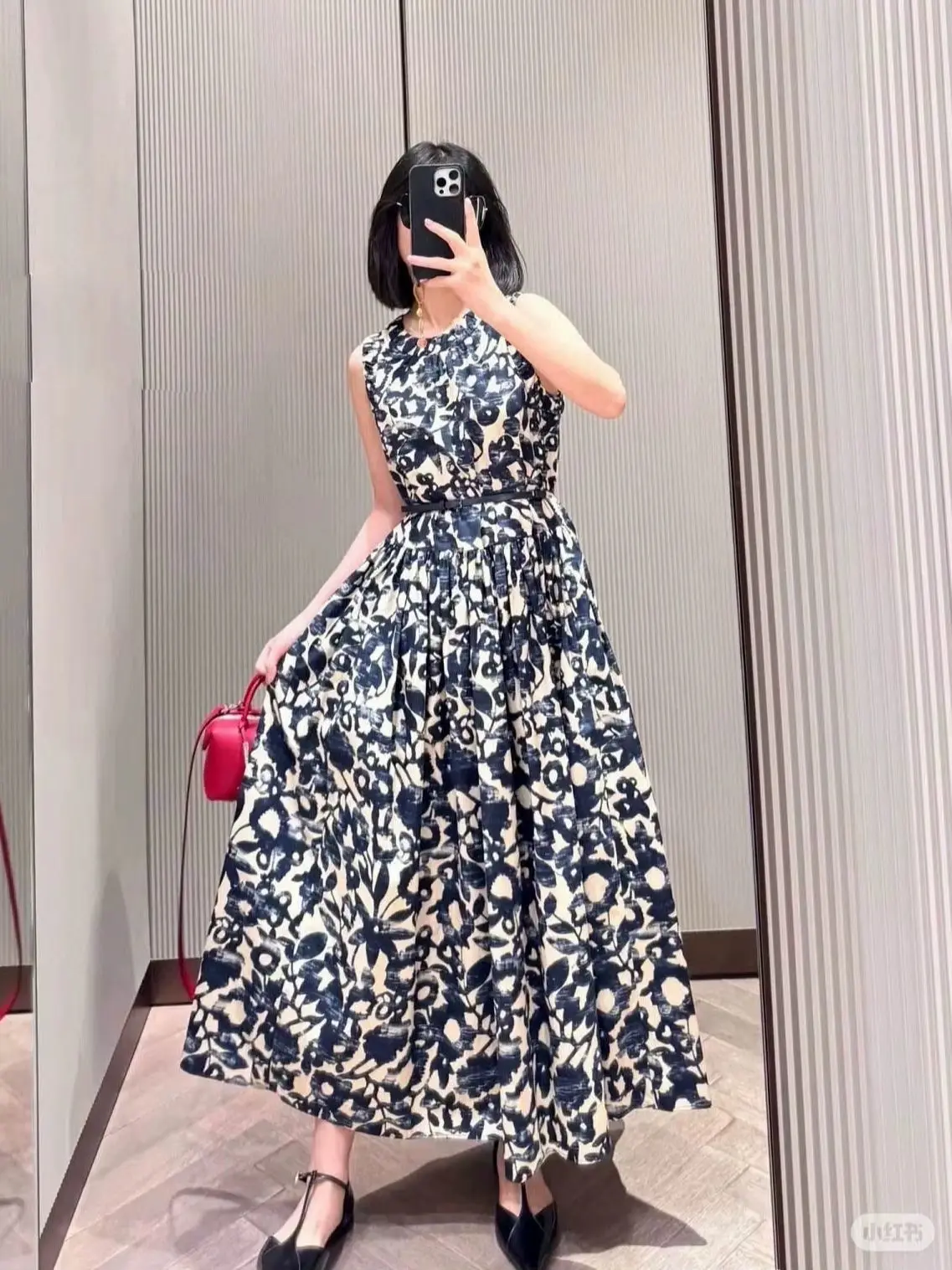 

Summer women's elegant printed feminine cotton belted dress