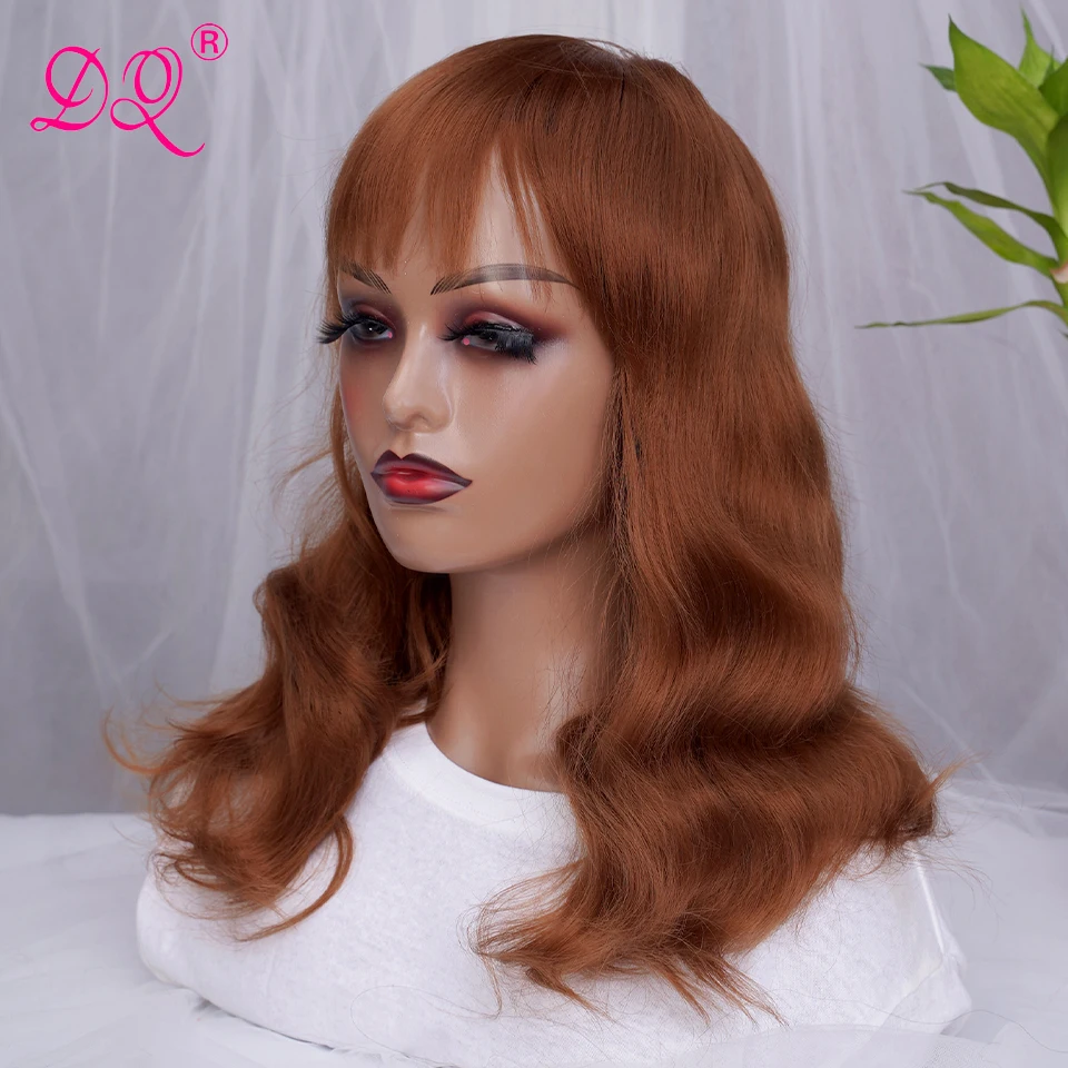 Brown Blonde Colored Wig with Bangs for Women Long Wavy Middle Part Line Costume Cosplay Hair 22 Inches Salon Party Hairpieces