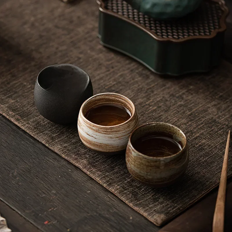 Tasse à thé japonaise en poterie brute faite à la main, service à thé Kung Fu en céramique, tasse unique, Style Antique, chemin silencieux, artisanat Antique, cadeau