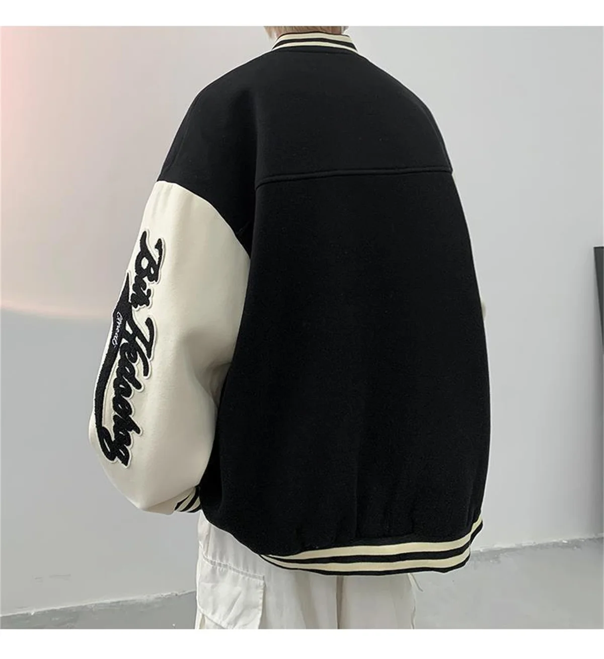 Y2k Lammwoll-Bomberjacke für Damen, Oversized Streetwear für Herren, Ins Hip Hop Harajuku Mode College-Uniform Varsity Baseball-Jacke – Detail 4