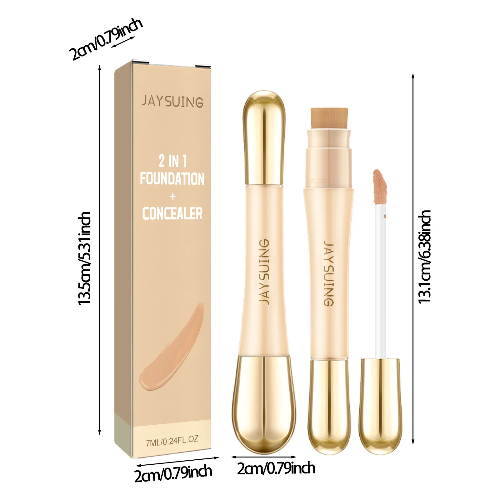 Jaysuing 7ml 2in1 Concealer Foundation Makeup Pen Dark Circle Cover Blemish Long-Lasting Concealing Face Brightening Contouring