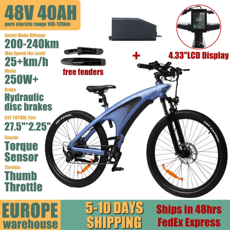 HX Q5 Erwachsenen-E-Bikes Elektrofahrrad 48V20AH E-Bikes Elektrisches Dirt Bike Elektrofahrrad 85N.M Mountain E-Bike 27,5'*2,25' Offroad-Reifen