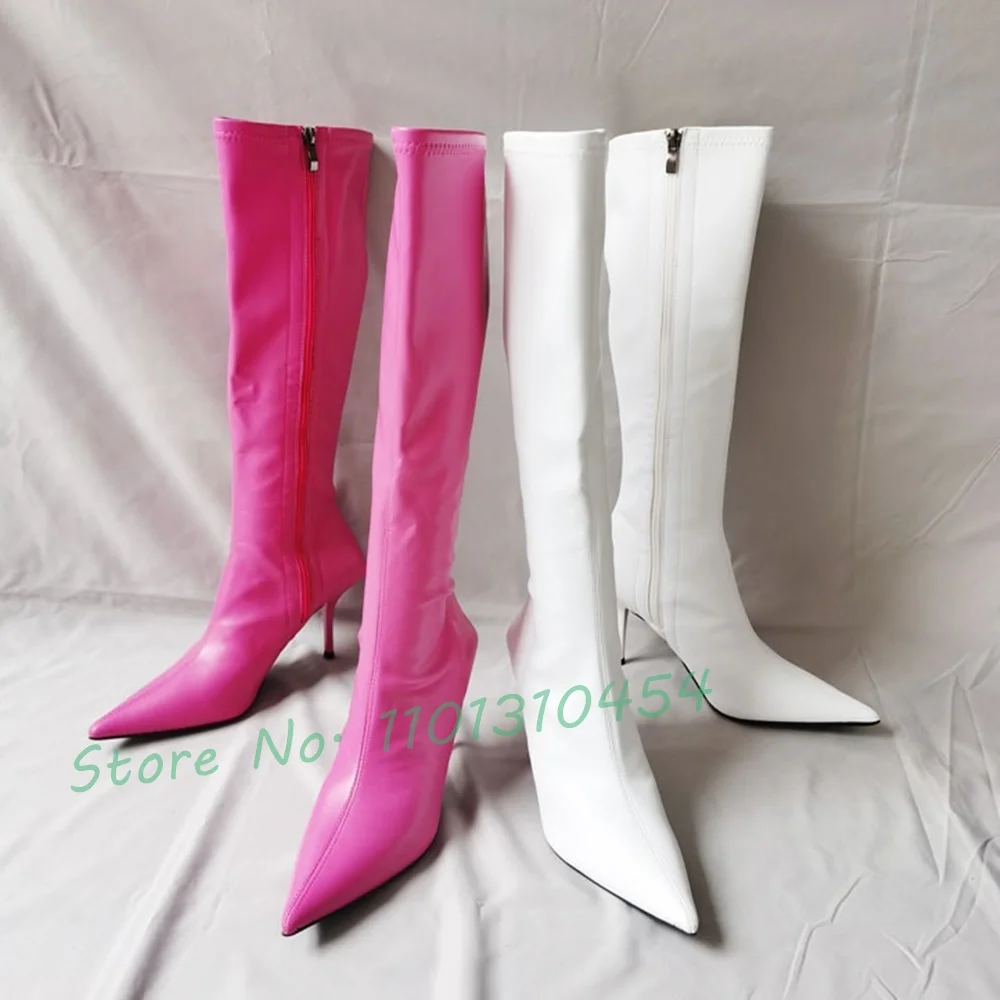 Super Pointy Knee High Boots Women New In Sexy Hot Waterproof Winter Pink Long Boots Outfit Cool High Heels Novelty Zipper Shoes