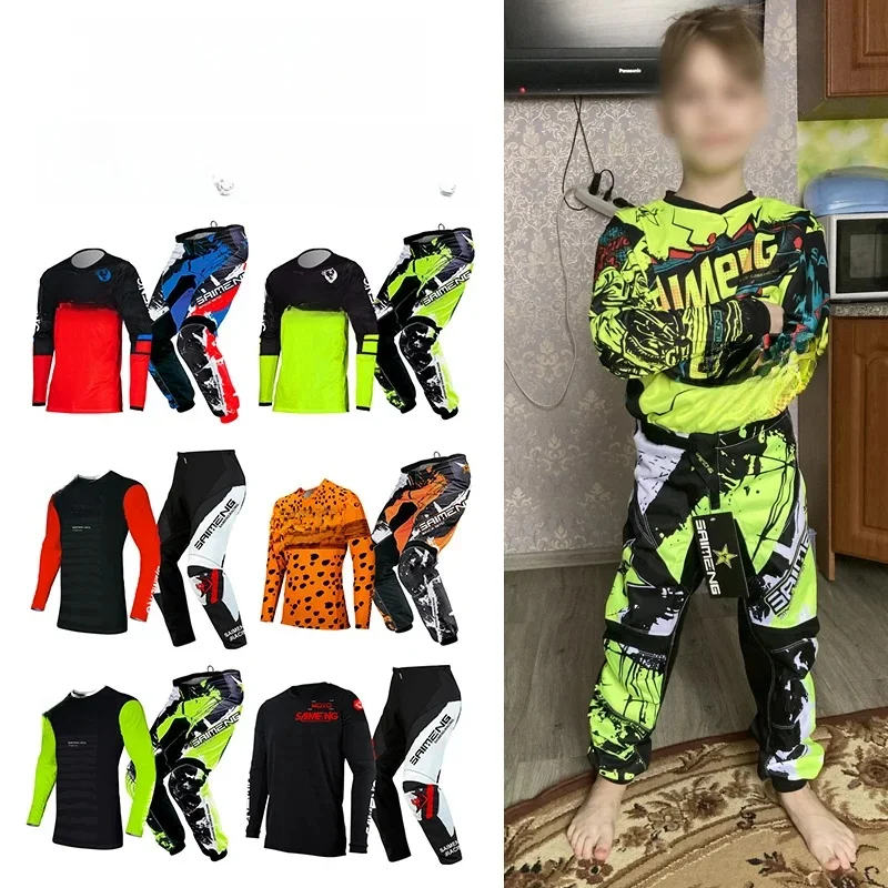 AliExpress SAIMENG RACING motorcycle suit cross child Enduro 3 4 5 6 7 8 9 10 11 12 year motocross jersey and pant kid off-road mx mtb