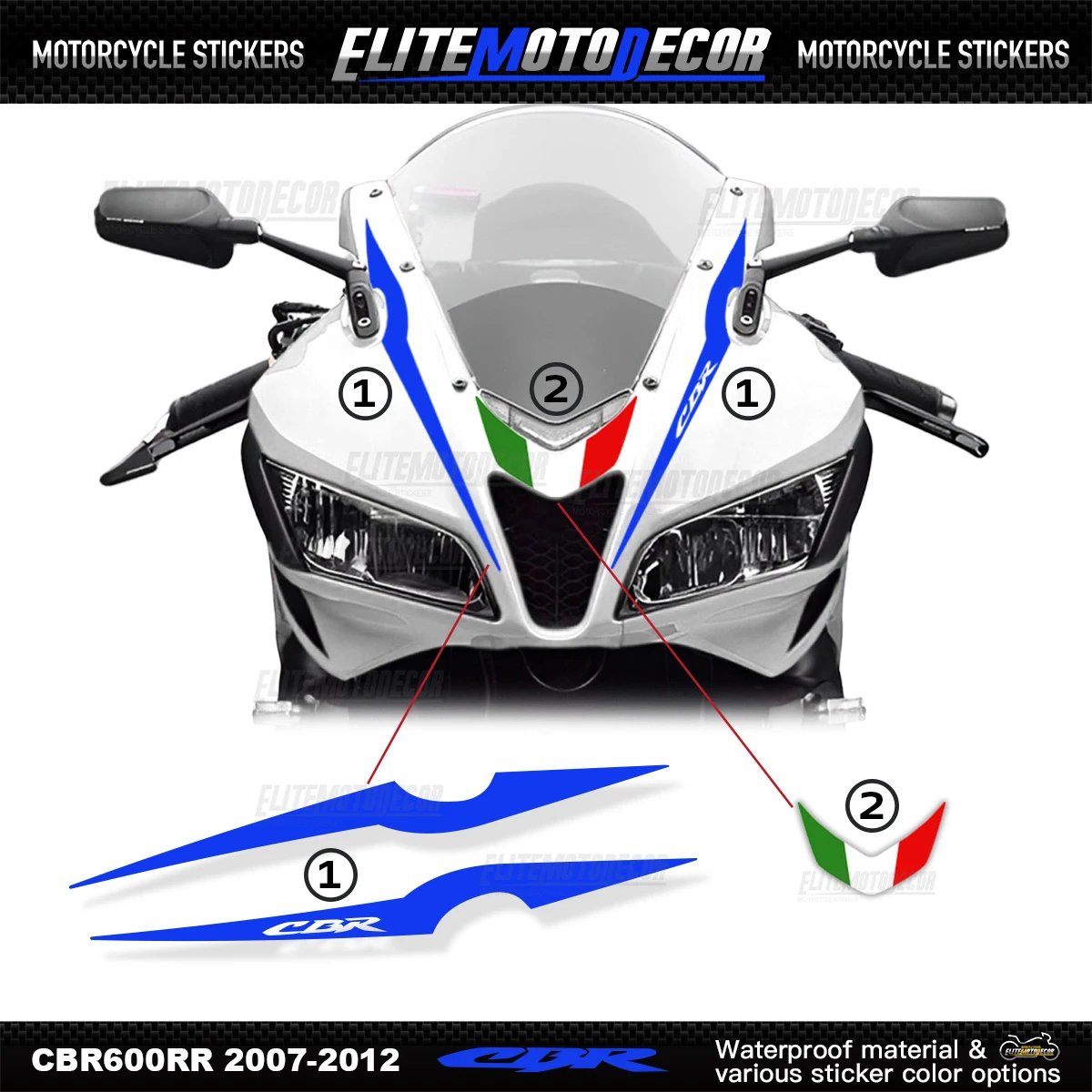 

Для Honda cbr600rr 2007-2012 наклейка наклейка 2008-2010-2011 CBR600R трехцветный логотип мотоцикл передний обтекатель корпус линия наклейка