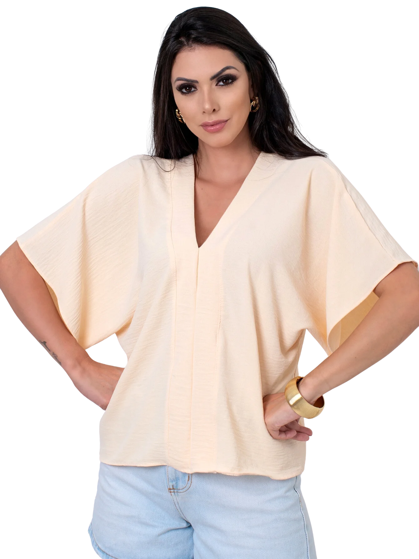 Women fashion v neck dune crepe shirt