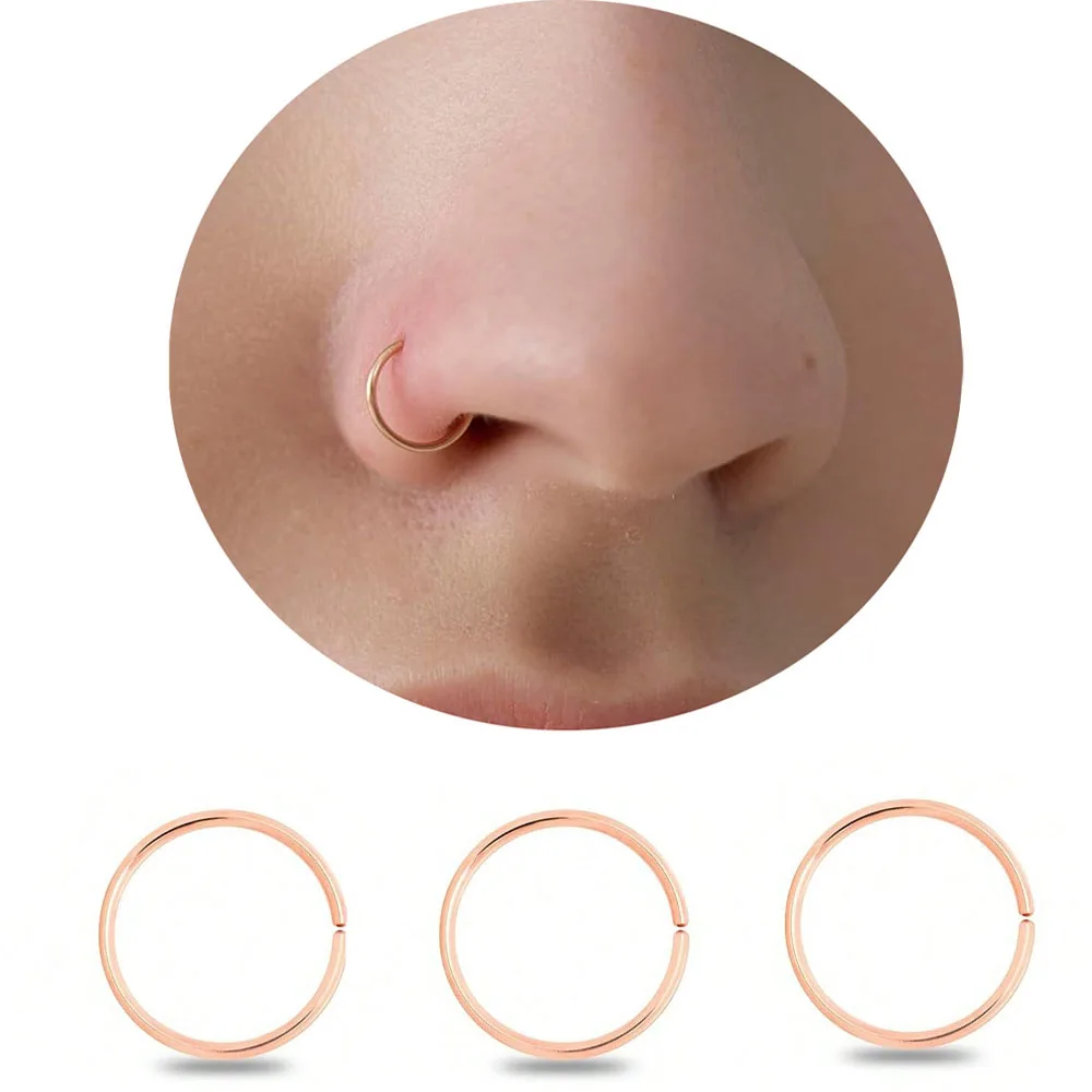 3 Stück 14K vergoldete Nasenringe für Damen/Herren, 22 Gauge 8mm kleiner dünner Nasenpiercing-Schmuck, winziger Septum-Knorpel-Helix