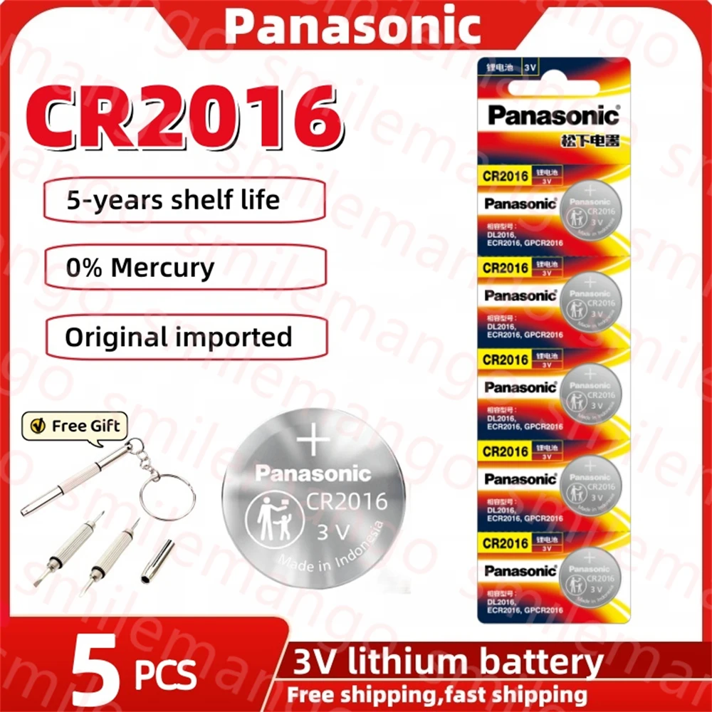 Panasonic-Pile au lithium CR2032 CE2025 CR2016 3V, pour calculatrice, jouet, montre, pile bouton + tournevis gratuit DL2032, 5 pièces