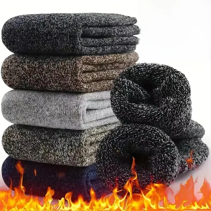 3 Paar Winter-Wärme-Socken mit dickem Frottee-Boden für Herren, Wollsocken, Hausschuh-Socken, Merinowoll-Socken gegen Kälte und Schnee, Größe 39-44