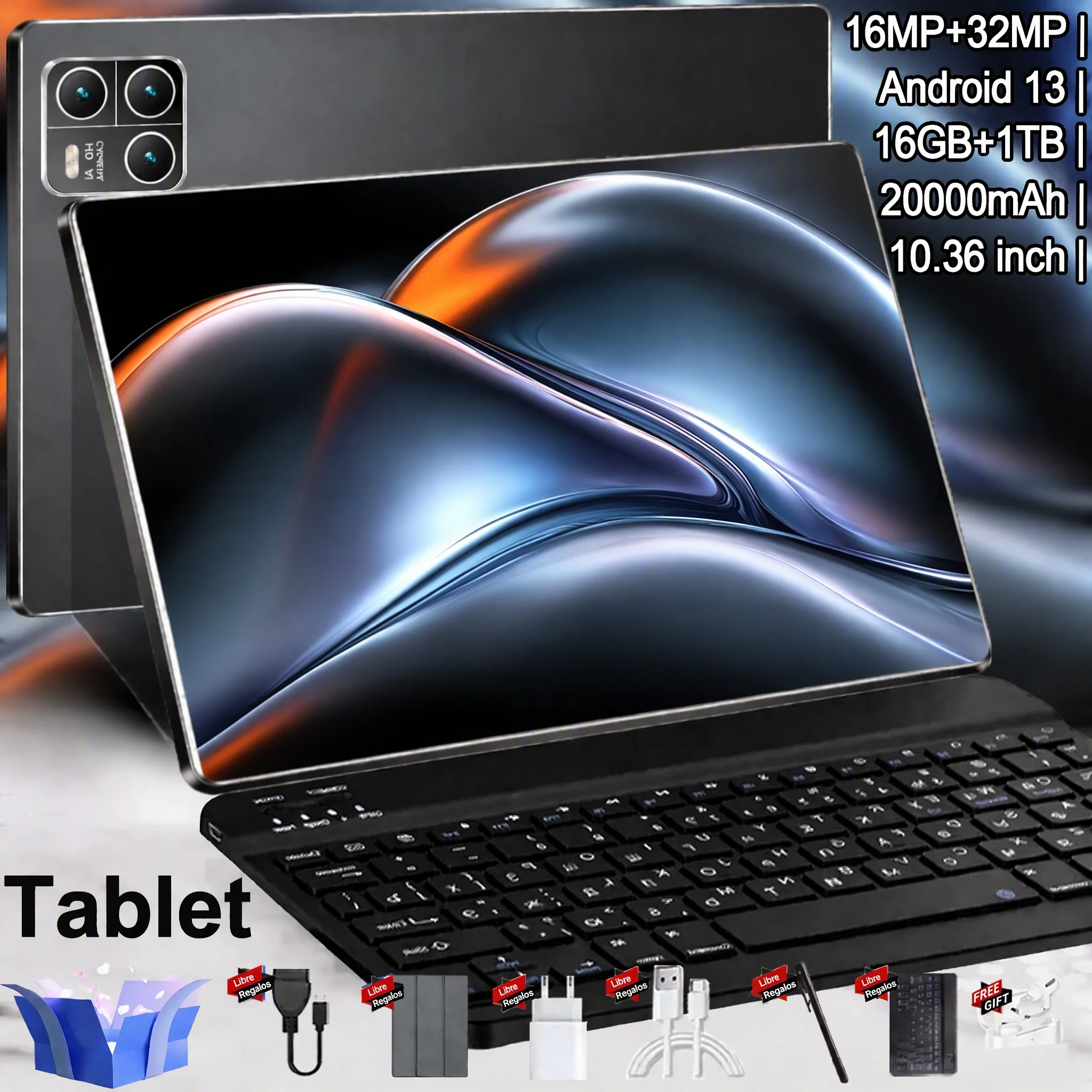 Tableta Android 2026 con pantalla de 10,36 pulgadas, batería de gran capacidad de 20000 mAh, versión global, almacenamiento masivo de 16 GB