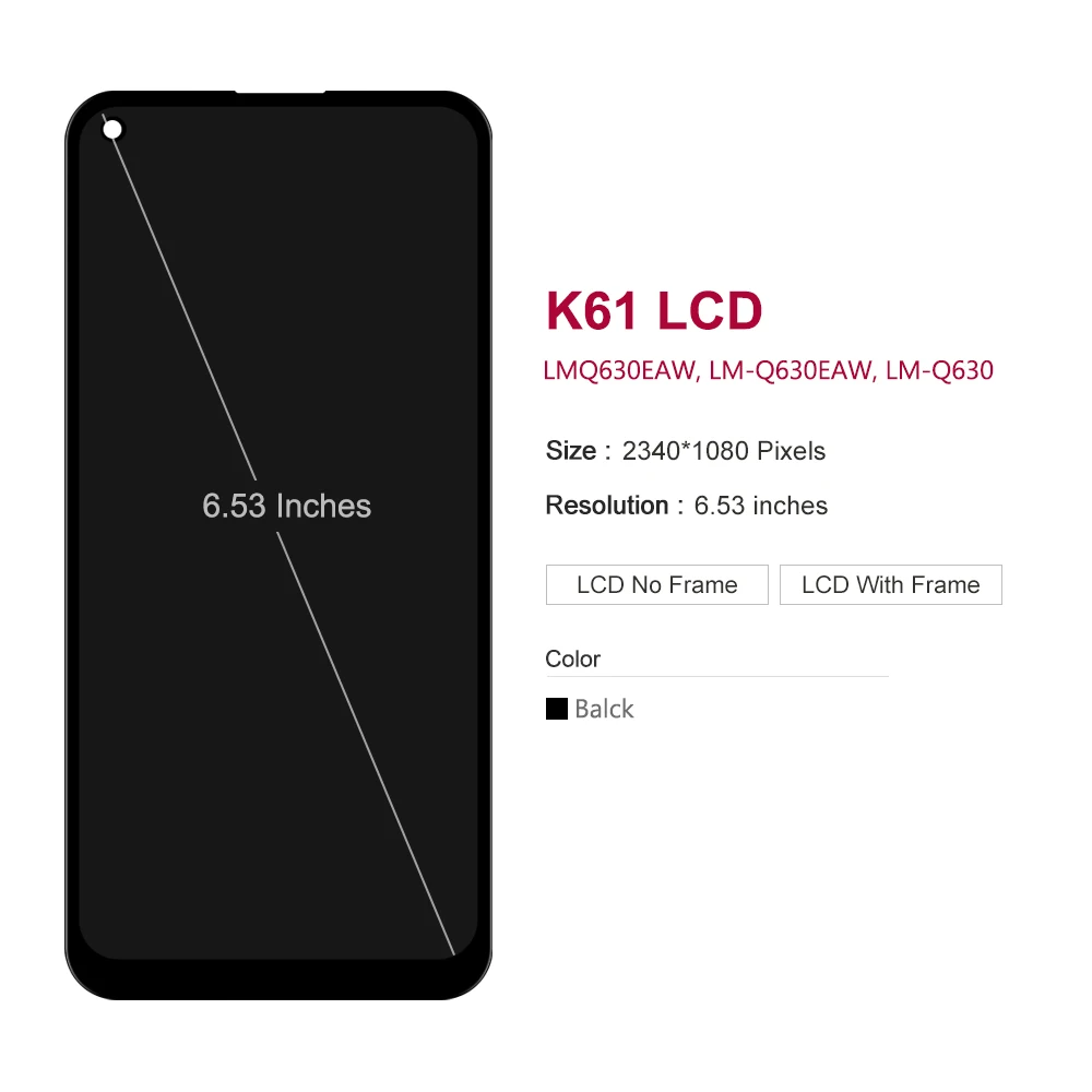 6.53'' For LG K61 LCD Display Touch Screen Digitizer Assembly With Frame For LG Q61 LMQ630EAW LM-Q630 Screen Replacement Parts