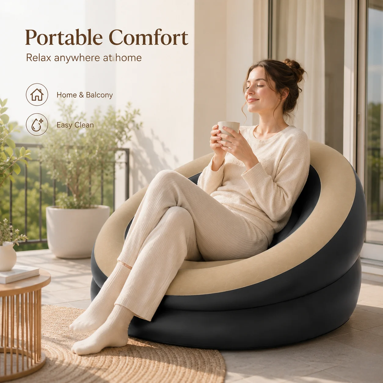 1PC Inflatable Lounge Chair Portable Single Sofa Chair Soft Comfortable Seat Lazy Sofa for Living Room Bedroom Home Office
