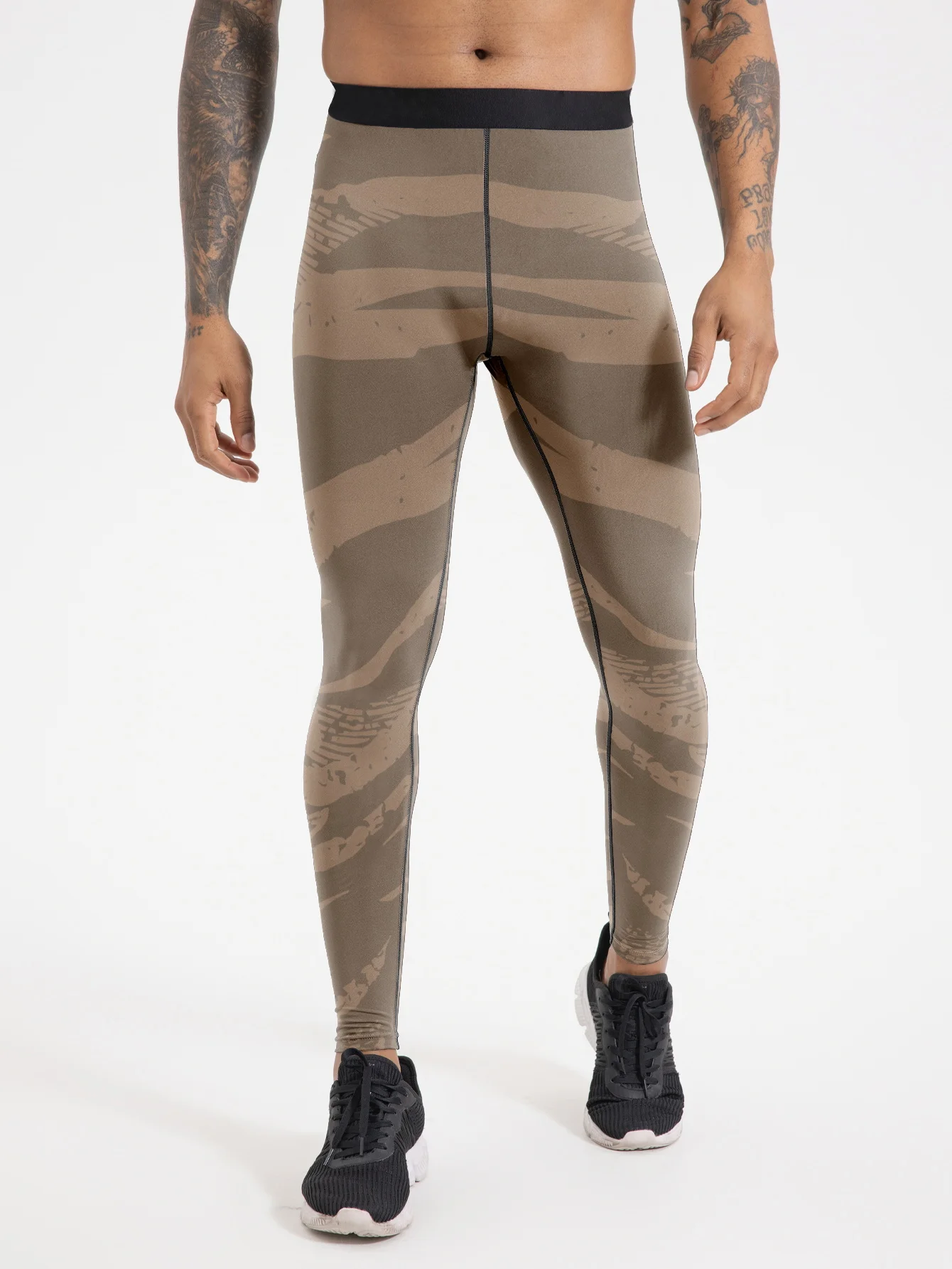 سراويل ضغط رياضية للجري واللياقة البدنية للرجال مطبوعة، مرنة قابلة للتنفس، ماصة للرطوبة، سريعة الجفاف، كرة السلة للياقة البدنية