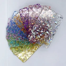 Transparent Sequin Glitter Powder Acrylic Sheet, Irregular Color Laser, Plexiglass,Gold, Pink, Blue, 3mm Thick, 2 Pcs