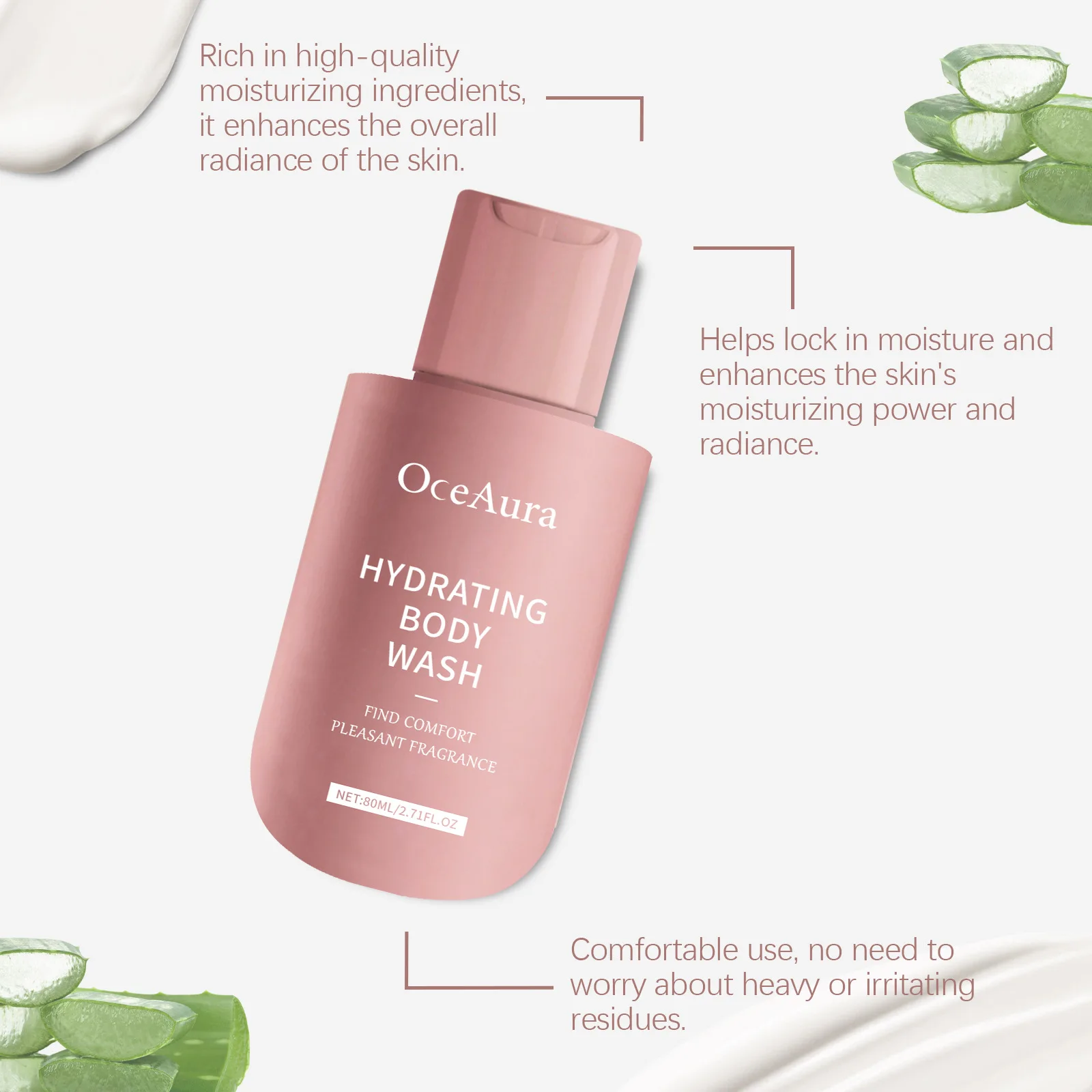 Oceaura-loción de baño corporal calmante, 80ml, fragancia fresca duradera, hidratante, exfoliante, lavado corporal, Control de aceite, loción de suciedad limpia