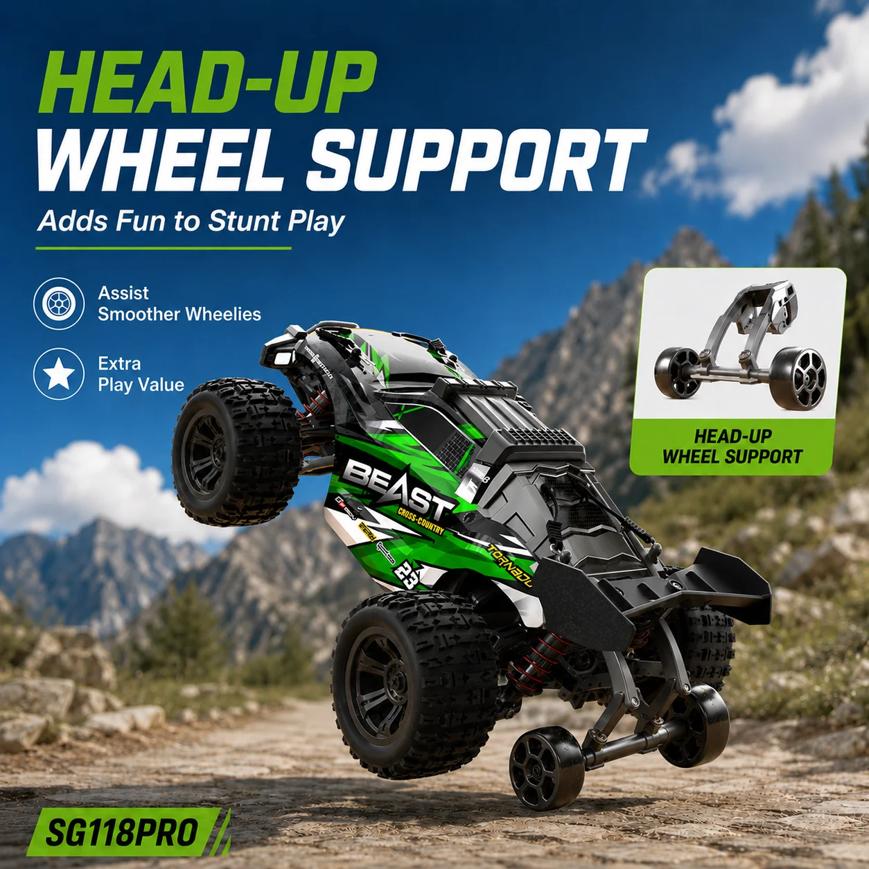 ZNLYRION RC Auto Monster Truck SG118PRO MAX 1:18 Maßstab 4WD 35KM/H Hochgeschwindigkeits-Offroad-Fahrzeug mit Metallchassis LED-Lichtern 2,4GHz Fernbedienung für Kinder und Erwachsene