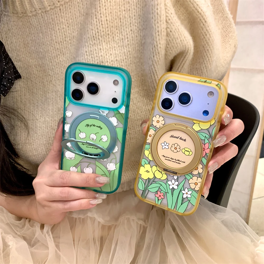 

Korean Cute Flowers with 360° Stand Phone Case For iPhone 16 Pro 17 Pro Max 17 15 Max Funda Fashion Shockproof Cover With Holder
