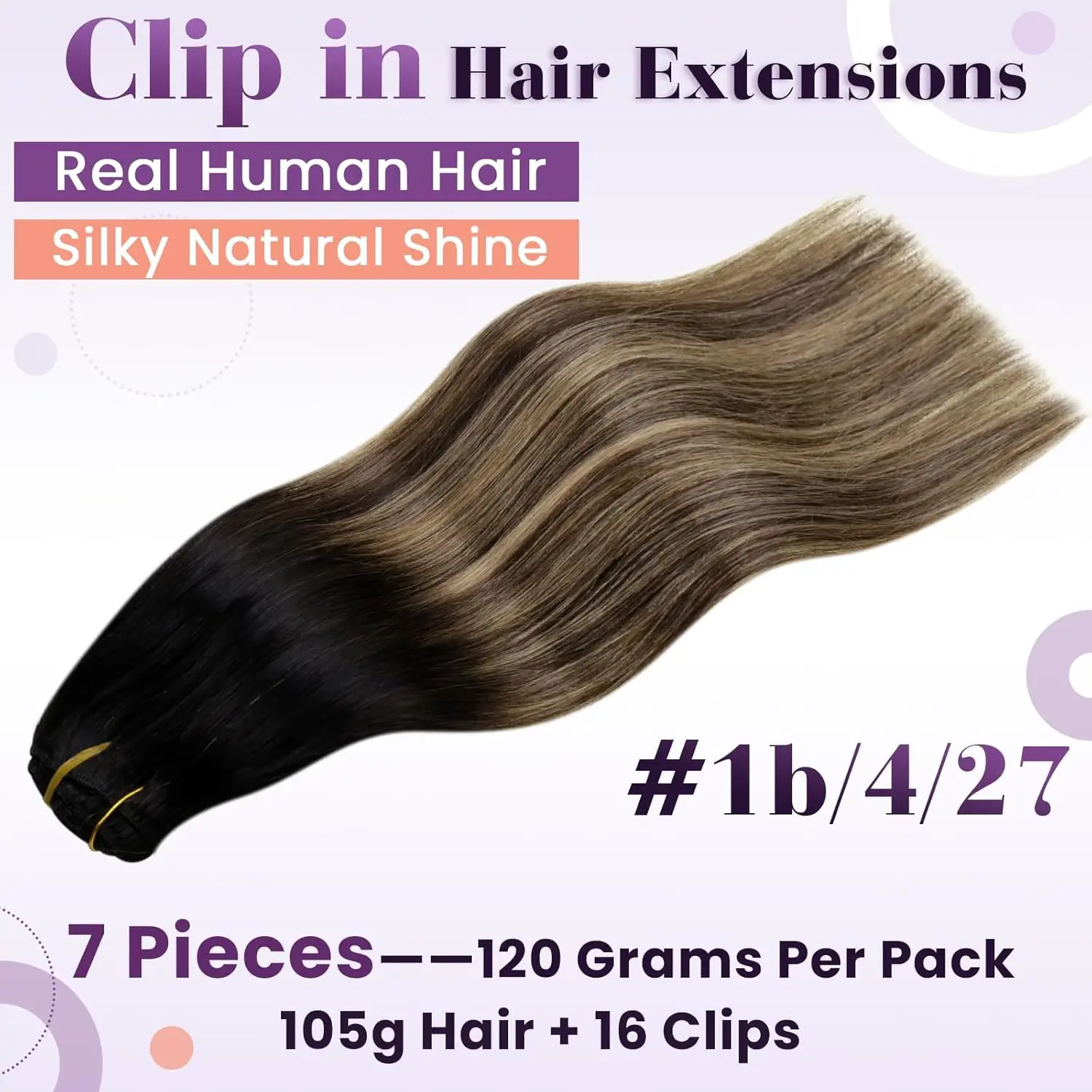 LaaVoo Clip in Human Hair Extensions Balayage Brown 7Pcs Brazilian 100% Real Extensions Remy Straight Double Weft Clip in Hair