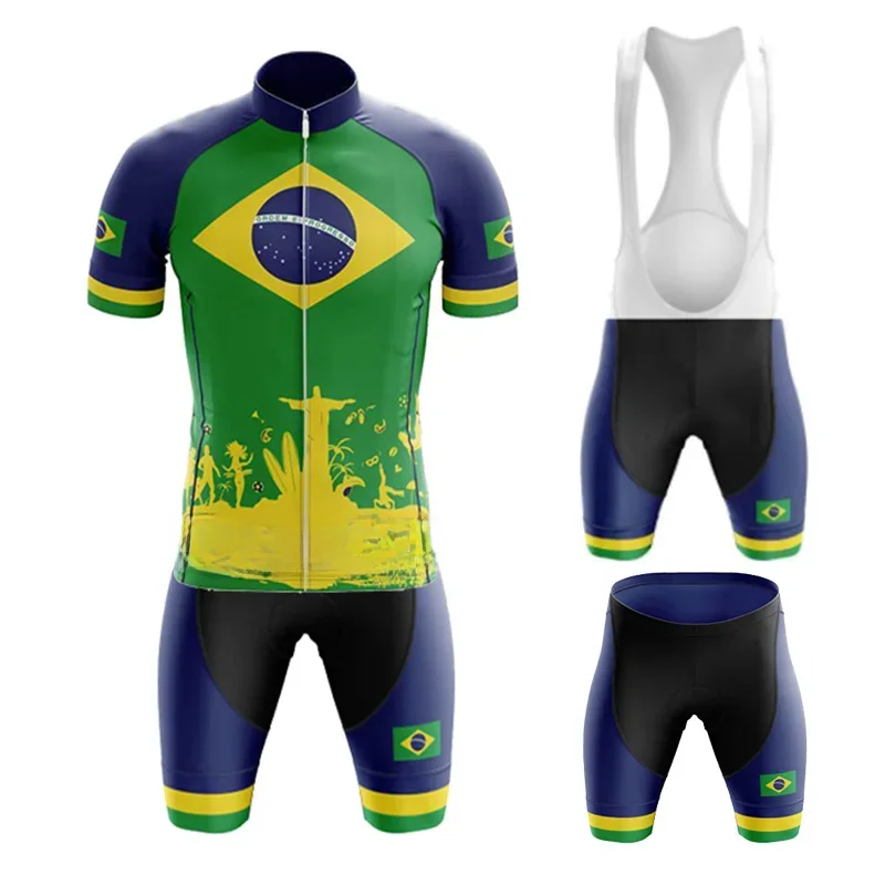 AliExpress NONE 2025 Brazil New Cycling Team Jersey Bike Shorts Bib Set Ropa Ciclismo MenS MTB Shirt Summer Bicycling Maillot Bottom Clothing