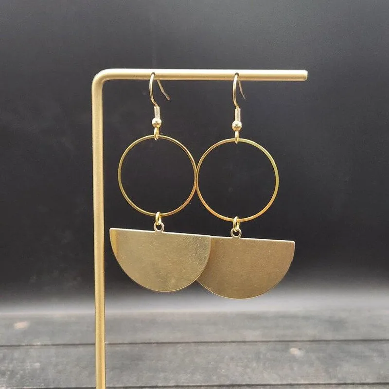 Brass Personality EarringsStylish geometric brass semicircle earrings,lightweight brass hanging earrings,exquisite gold earrings