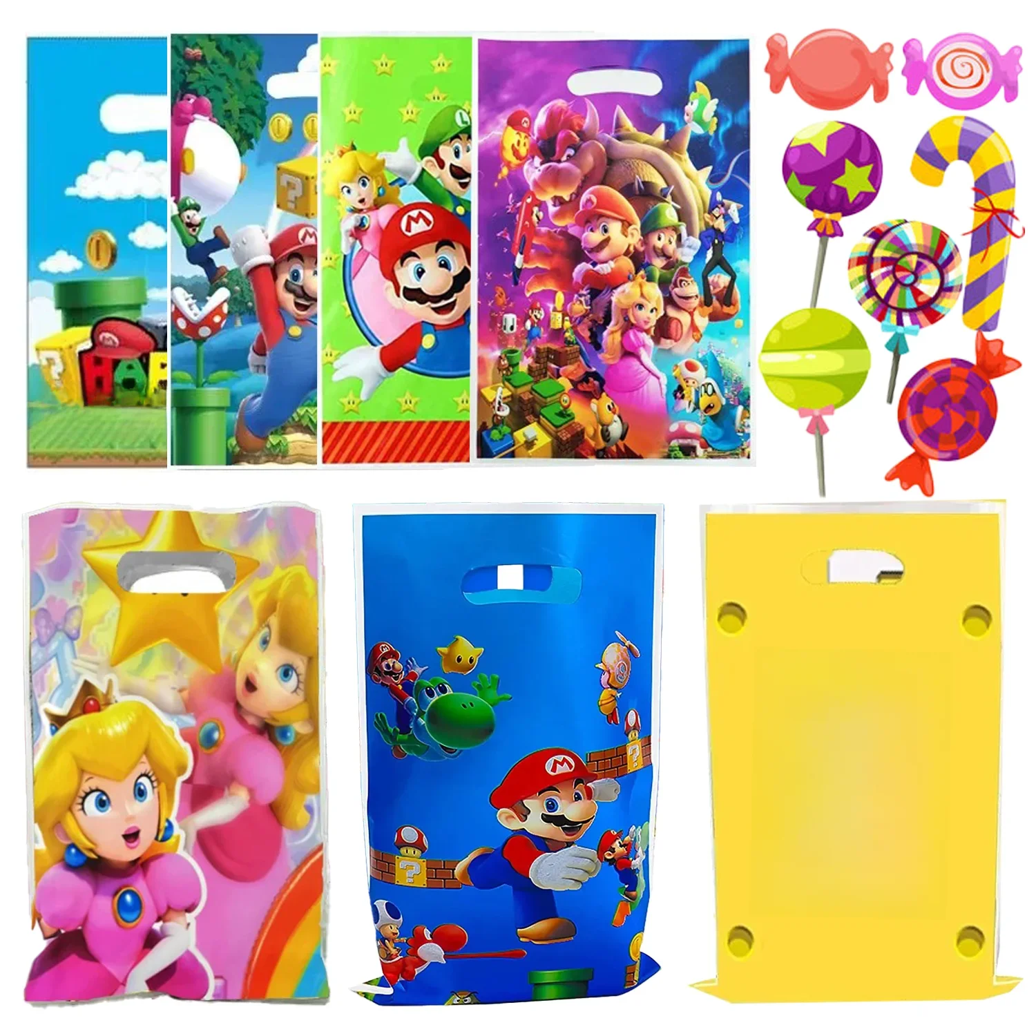 Sac cadeau Super Bros, décor de fête d'anniversaire, boîte à bonbons en plastique, princesse pêche, réception-cadeau pour bébé, fournitures de fête pour enfants, jouet cadeau