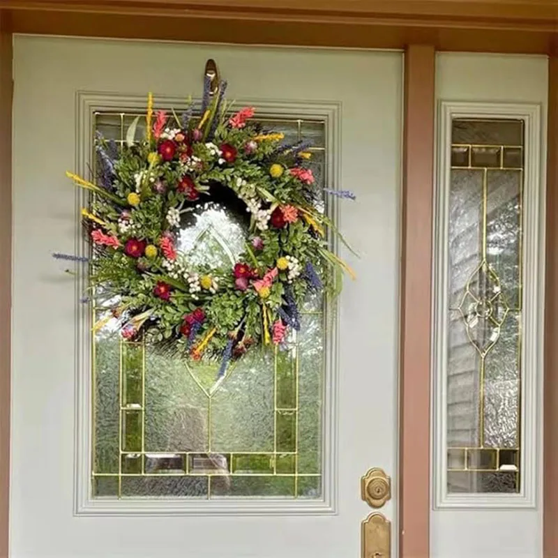 

Tooluck Wildflower Wreath Spring Summer Wreath Front Door Simulated Dried Flower Wreath Buttercups Fresh Greenery Perpetual Flow