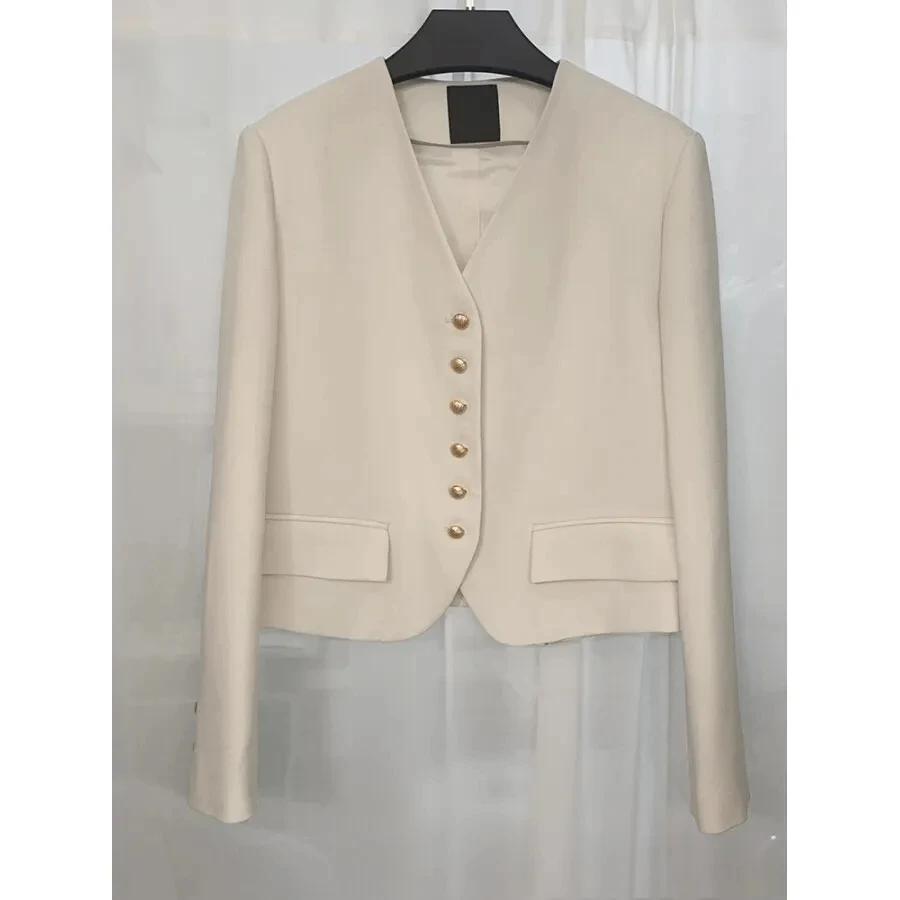 2024 New Suit Coat Women\'s Classic Retro Style Short Spring Autumn Blazers V-Neck