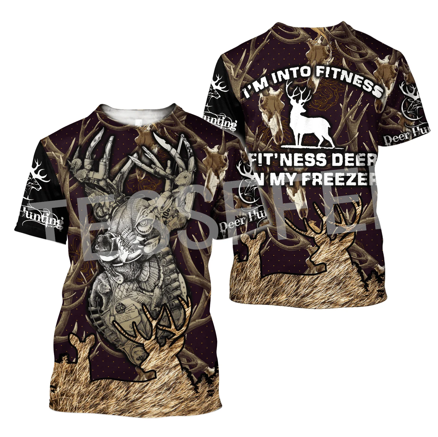 Custom Name Deer Hunting Animal Bow Hunter Camo Cosplay Tattoo Retro 3DPrint Harajuku Summer Tee Casual Short Sleeves T-Shirts V