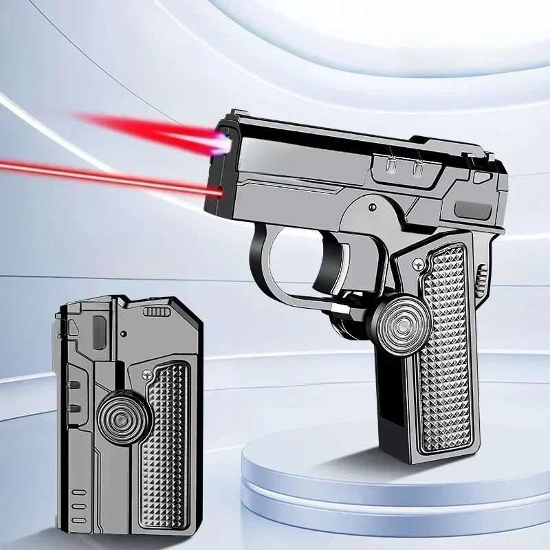 Pistolet gyroscopique pliant multifonctionnel, décompression à double forme, briquet avec déformation créative et flamme rouge coupe-vent