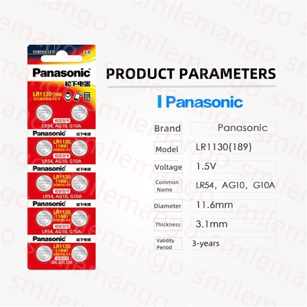 Щелочные кнопочные батарейки Panasonic AG10 LR54, 20 шт., 1,55 в, SR54 389 189 LR1130 SR1130