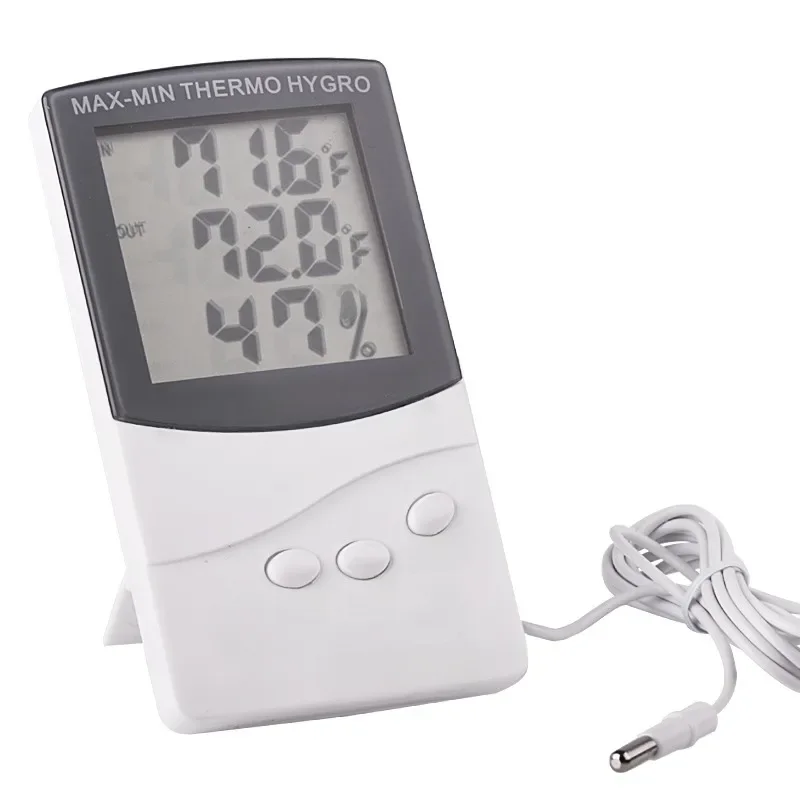 LCD Max-Min termometr higrometr cyfrowy kryty termo higro wilgotność na zewnątrz miernik temperatury sonda czujnik kabel stacja pogodowa — zdjęcie 2